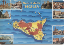 Carica l&#39;immagine nel visualizzatore di Gallery, Cartolina Mappa di Sicilia e immagini di Palermo-Agrigento-Catania-Ragusa-Enna-Messina-Siracusa-Caltanissetta e Trapani