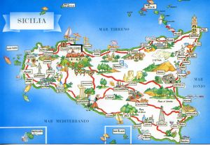 Cartolina Mappa Sicilia - Officina Grafica Bolognese