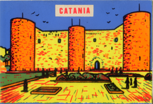 Carica l&#39;immagine nel visualizzatore di Gallery, Cartolina Vellutata Catania Castello Ursino-Aliprandi Editore Anni &#39;60