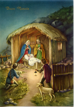 Carica l&#39;immagine nel visualizzatore di Gallery, Cartolina Buon Natale (S/194) Edizioni Saemec [3] Sacra Famiglia e Pastorelli