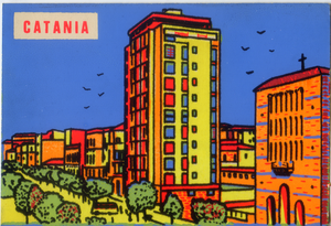 Cartolina Vellutata Catania Grattacielo-Aliprandi Editore-Anni '60