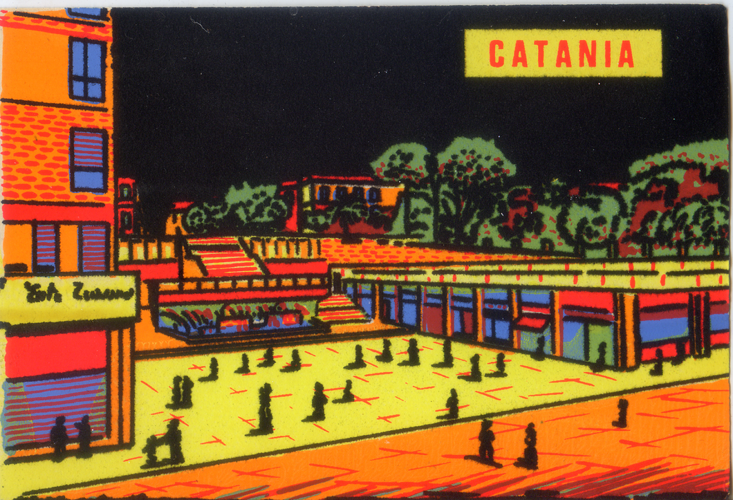 Cartolina Vellutata Catania Largo Paisiello-Aliprandi Editore Anni '60
