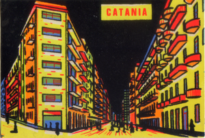 Cartolina Vellutata Catania Via Giacomo Leopardi -Aliprandi Editore- Anni '60