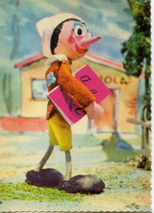 Cartolina Pinocchio con il suo Abbecedario-Edizioni Del Colombo-Anni '60