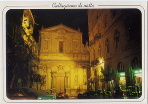 Cartolina Caltagirone di notte Chiesa del Collegio (36415) Kina Italia