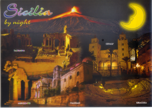Cartolina Sicilia by night - Officina Grafica Bolognese