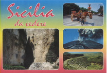 Carica l&#39;immagine nel visualizzatore di Gallery, Cartolina Sicilia (33516/F) Siracusa-Carretto Siciliano-Etna-Segesta-Kina Italia