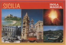 Carica l&#39;immagine nel visualizzatore di Gallery, Cartolina Sicilia (33525/F) Falconara-Palermo-Messina-Etna-Ustica- Kina Italia