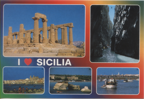 Cartolina Sicilia (33532/F) Agrigento-Gole Alcantara-Cefalù-Fontane Bianche-Portopalo Kina Italia