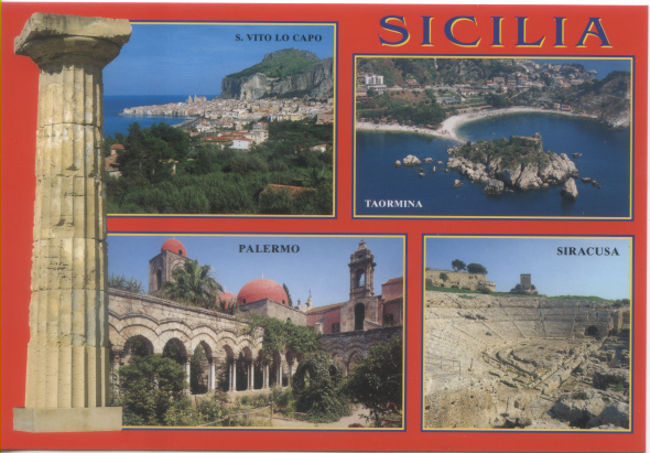 Cartolina Sicilia San Vito Lo Capo-Palermo-Taormina-Siracusa (501)