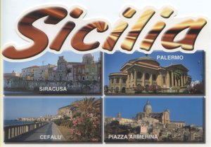 Cartolina Sicilia Fustellata (54539) Siracusa - Palermo - Cefalù - Piazza Armerina - Kina Italia