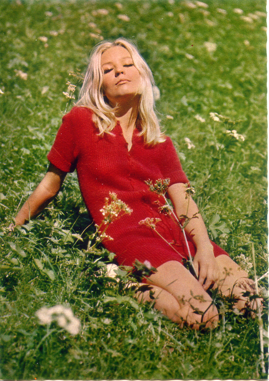 Cartolina Donna in Rosso Inginocchiata sull'Erba (5a) (922) Cecami