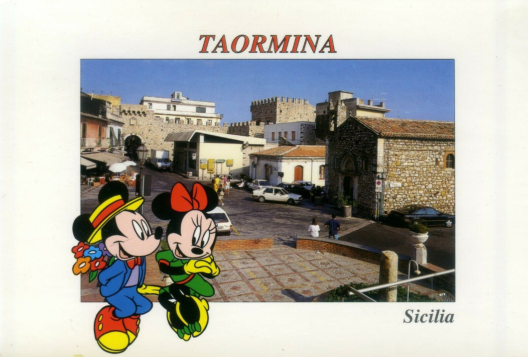 Cartolina Walt Disney Taormina Piazza S. Antonio Abate e Porta Catania