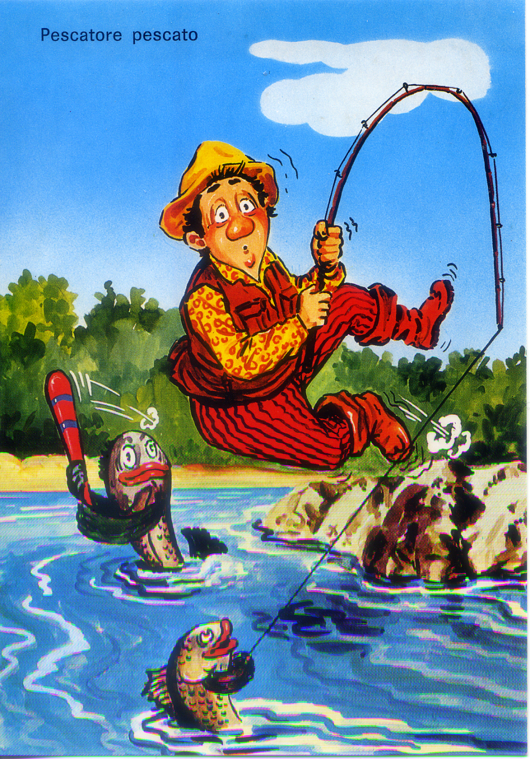 Cartolina Umoristica sulla Pesca - Kina Italia Milano (3) - Pescatore Pescato