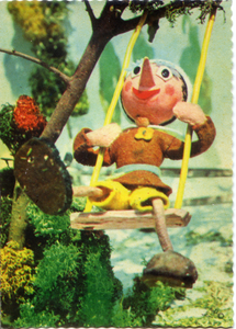 Cartolina Pinocchio sull'altalena-Edizioni Del Colombo-Anni '60