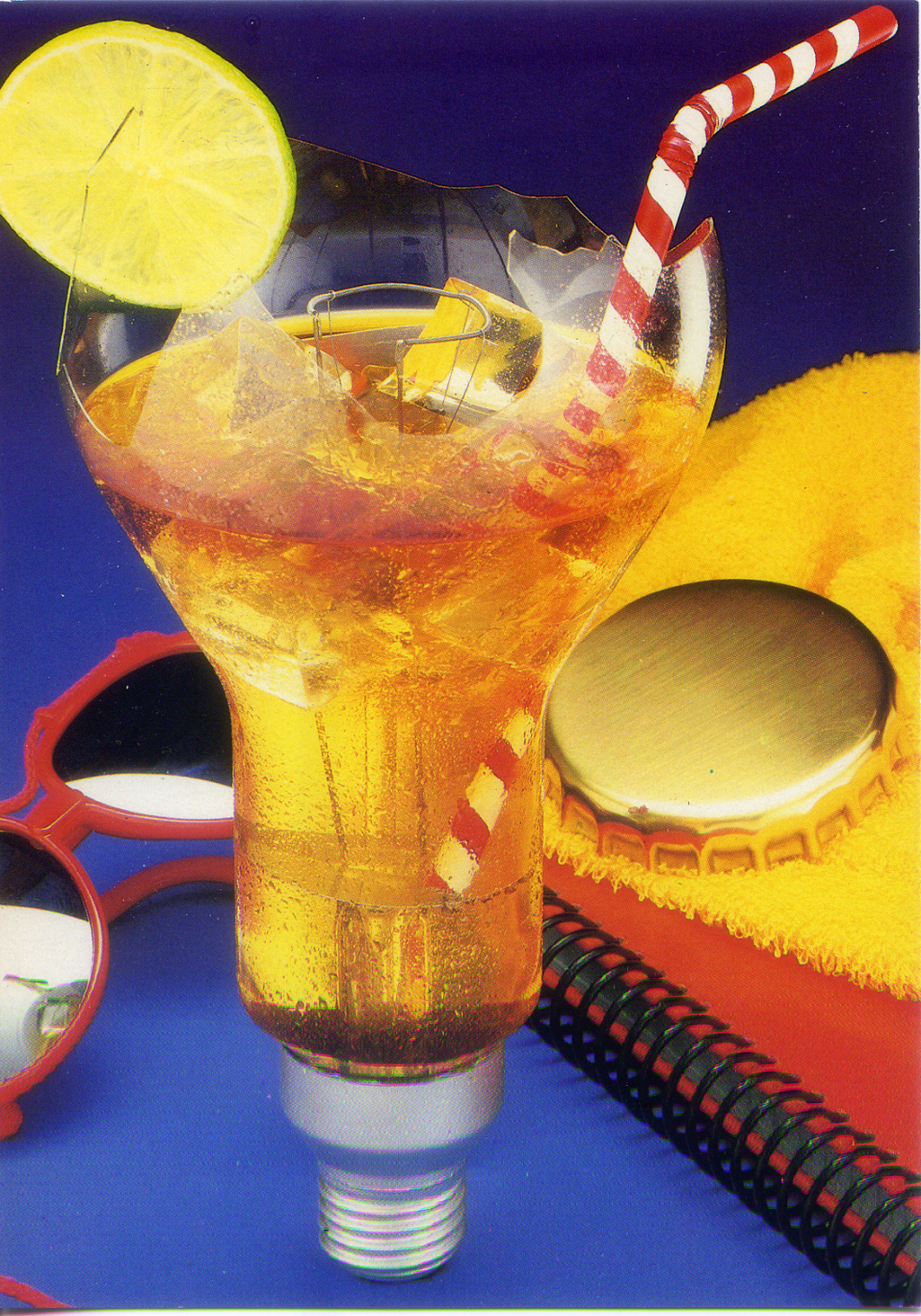 Cartolina Fantasia Italcards (9810200) - Lampadina Cocktail con fetta di limone e cannuccia