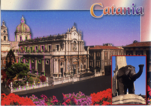 Cartolina Catania Piazza Duomo e "U Liotru" con Glitter [56928] Kina Italia