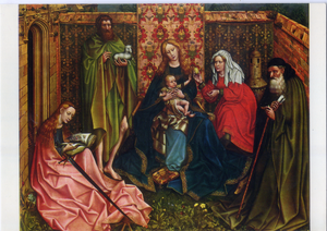 Cartolina La Madonna ed il Bambino, con Santi - Maestro Flemalle ed assistenti