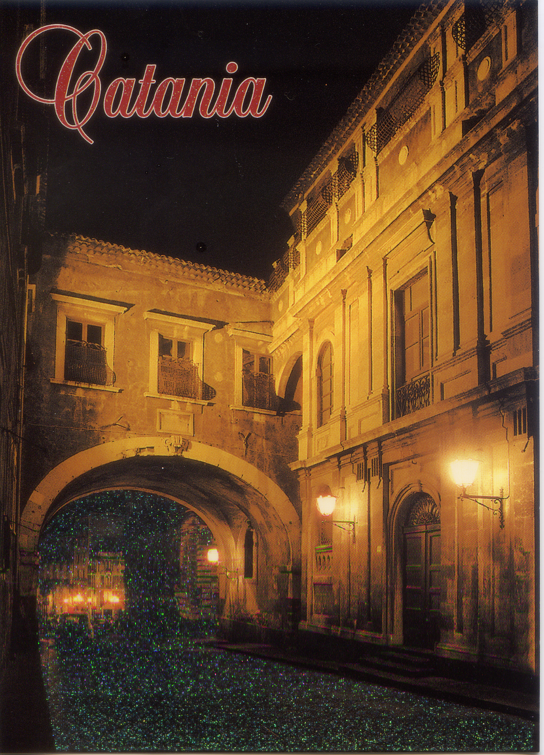 Cartolina Catania Via Crociferi (Notturno) con Glitter [56932] Kina Italia
