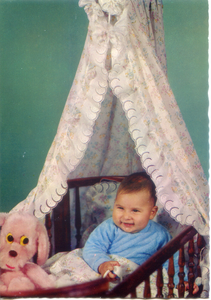 Cartolina Bimbo in Culla con Peluches -Postcard Baby - Cecami 808(1)