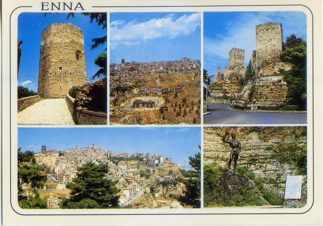 Cartolina Enna [Panorama, La Torre, Castello di Lombardia,Euno](159)