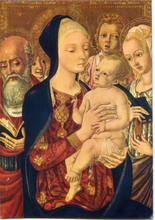 Carica l&#39;immagine nel visualizzatore di Gallery, Cartolina La Madonna e il Bambino, con Santi ed Angeli-Matteo di Giovanni-Garami