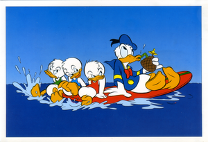 Cartolina Walt Disney Paperino e Qui Quo Qua (surf) 12 x 17