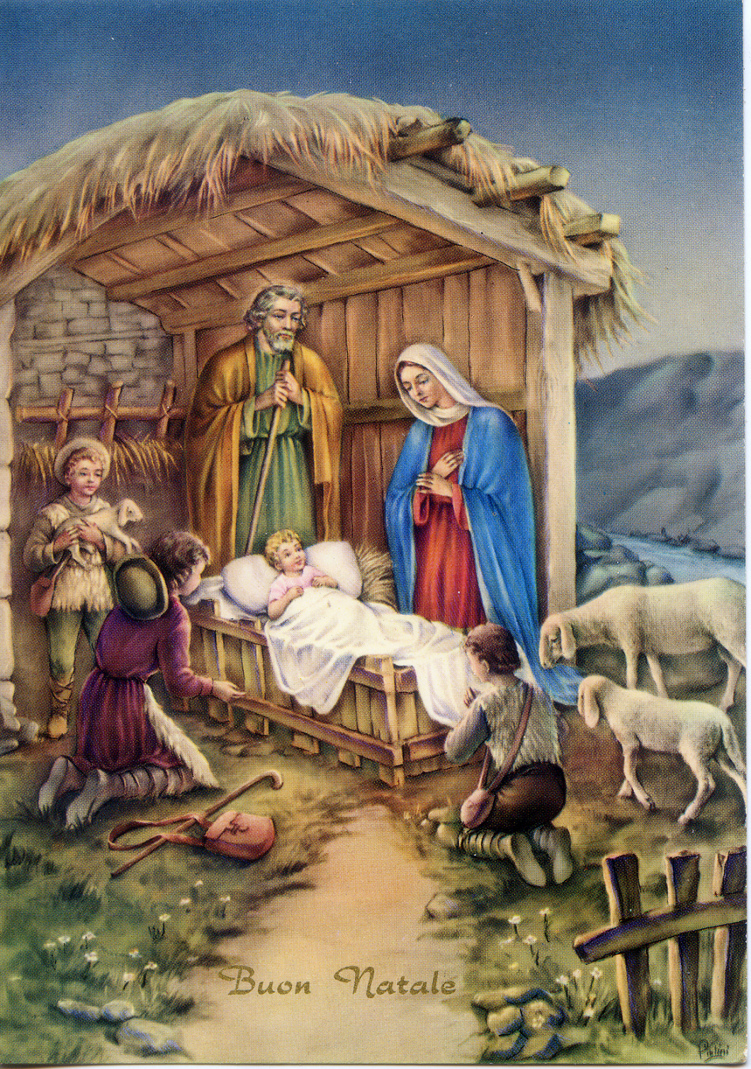 Cartolina Buon Natale (S/194) Edizioni Saemec [4] Sacra Famiglia e Pastorelli