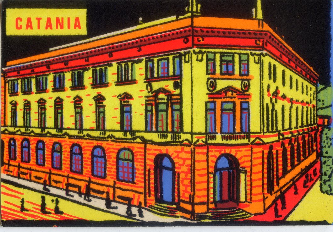 Cartolina Vellutata Catania Palazzo delle Poste-Aliprandi Editore Anni '60
