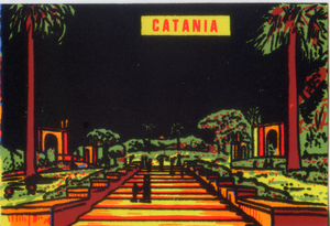 Cartolina Vellutata Catania Villa Bellini [Notturno]-Aliprandi Editore Anni '60