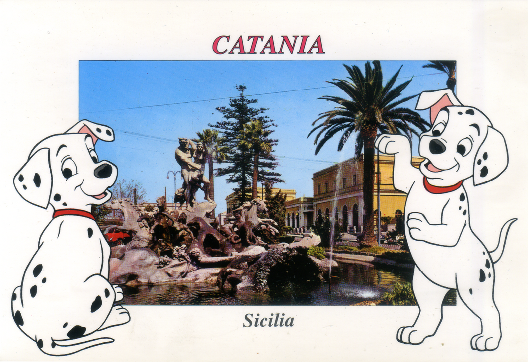 Cartolina Walt Disney -Catania - Piazza Stazione 