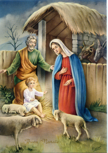 Cartolina Buon Natale (S/194) Edizioni Saemec [6] Sacra Famiglia e Agnelli