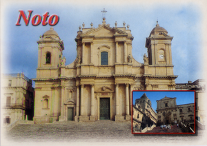 Cartolina di Noto - La Cattedrale e la Chiesa dell'Immacolata