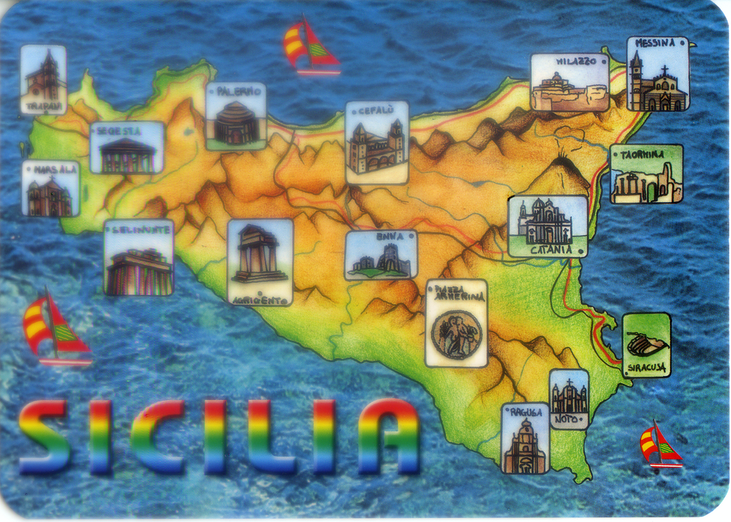 Cartolina Sicilia Mappa - Grafiche Milan Cards