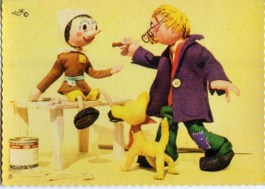 Cartolina Pinocchio e Mastro Geppetto-Edizioni Del Colombo-Anni '60