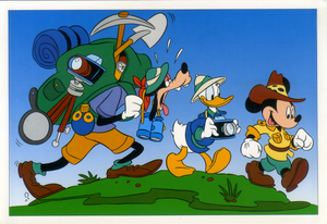 Cartolina Walt Disney Topolino, Paperino e Pippo (in marcia) 12 x 17