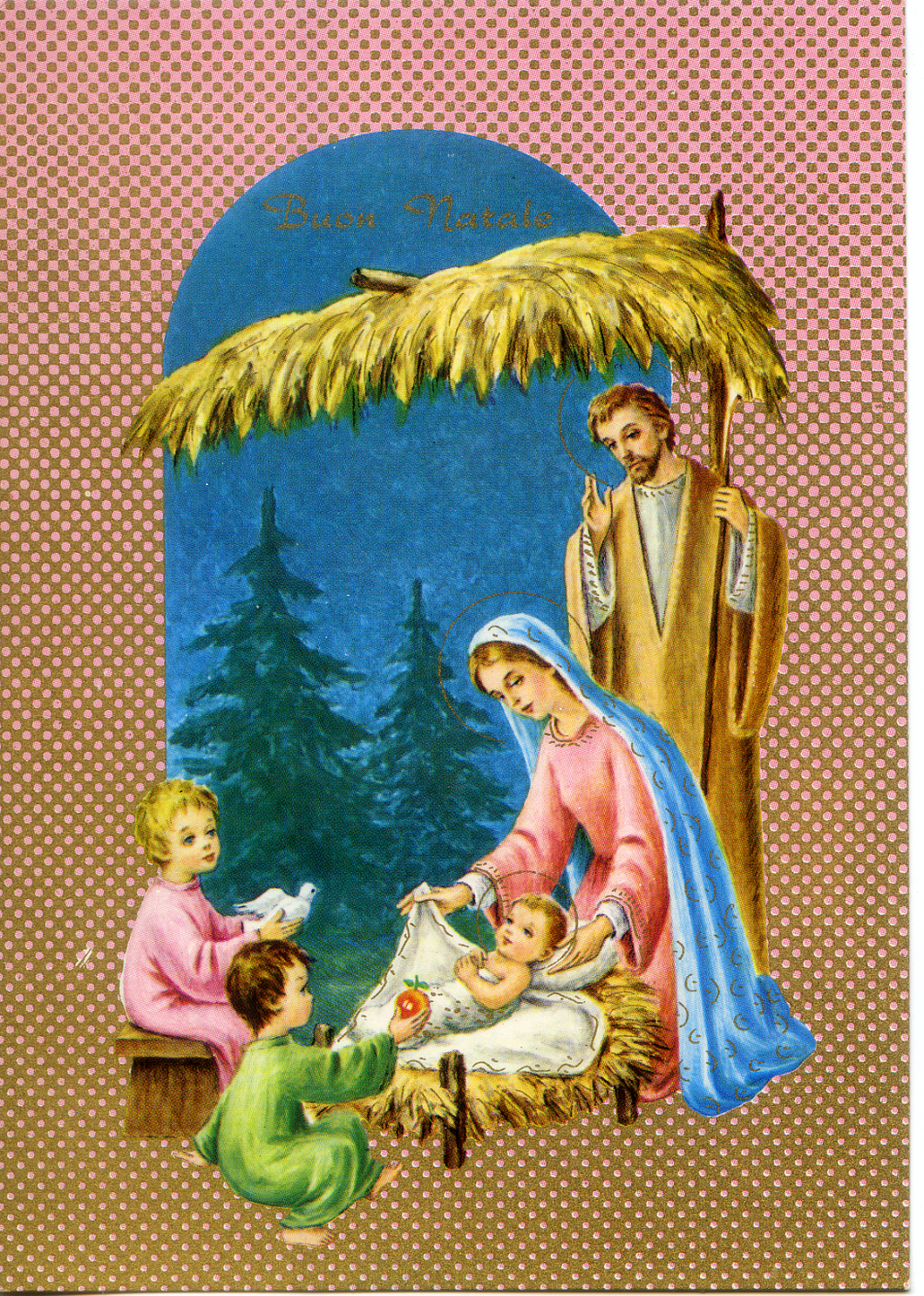 Cartolina Buon Natale (S 5173) Edizioni Saemec [1] Sacra Famiglia e Bambini