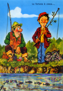 Cartolina Umoristica sulla Pesca - Kina Italia Milano (4) - La fortuna è cieca