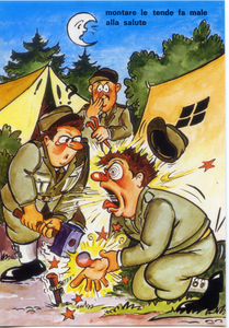Cartolina Militare Umoristica "Montare le Tende fa Male alla Salute"(F/621) Kina
