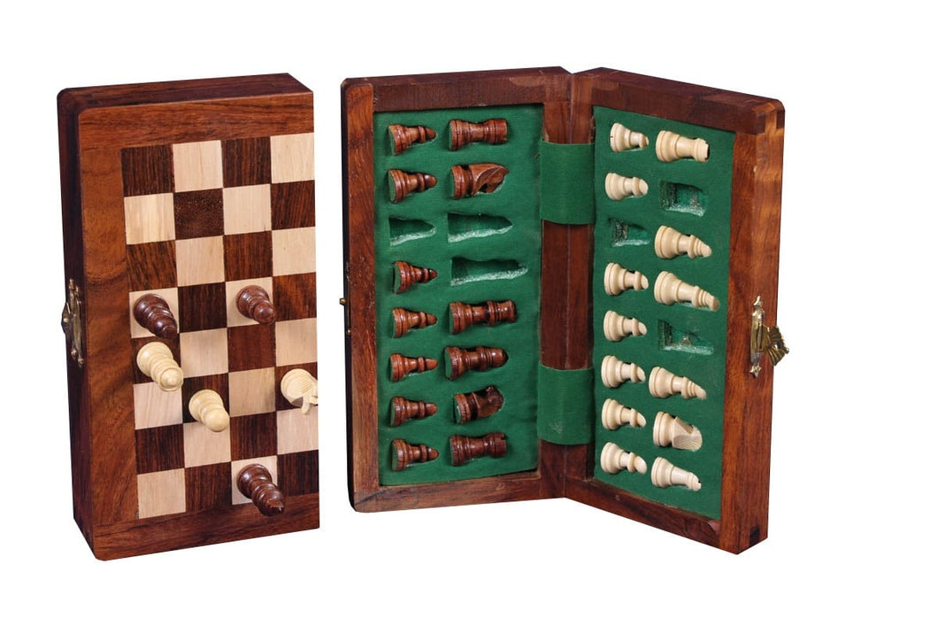 Set di scacchi magnetico/pieghevole, 17x17 cm, legno di acacia