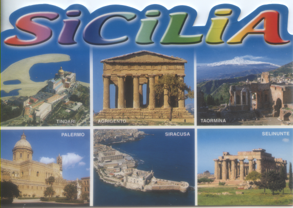 Cartolina Sicilia (6) Tindari-Agrigento-Taormina-Palermo-Siracusa-Selinunte O.G.B.