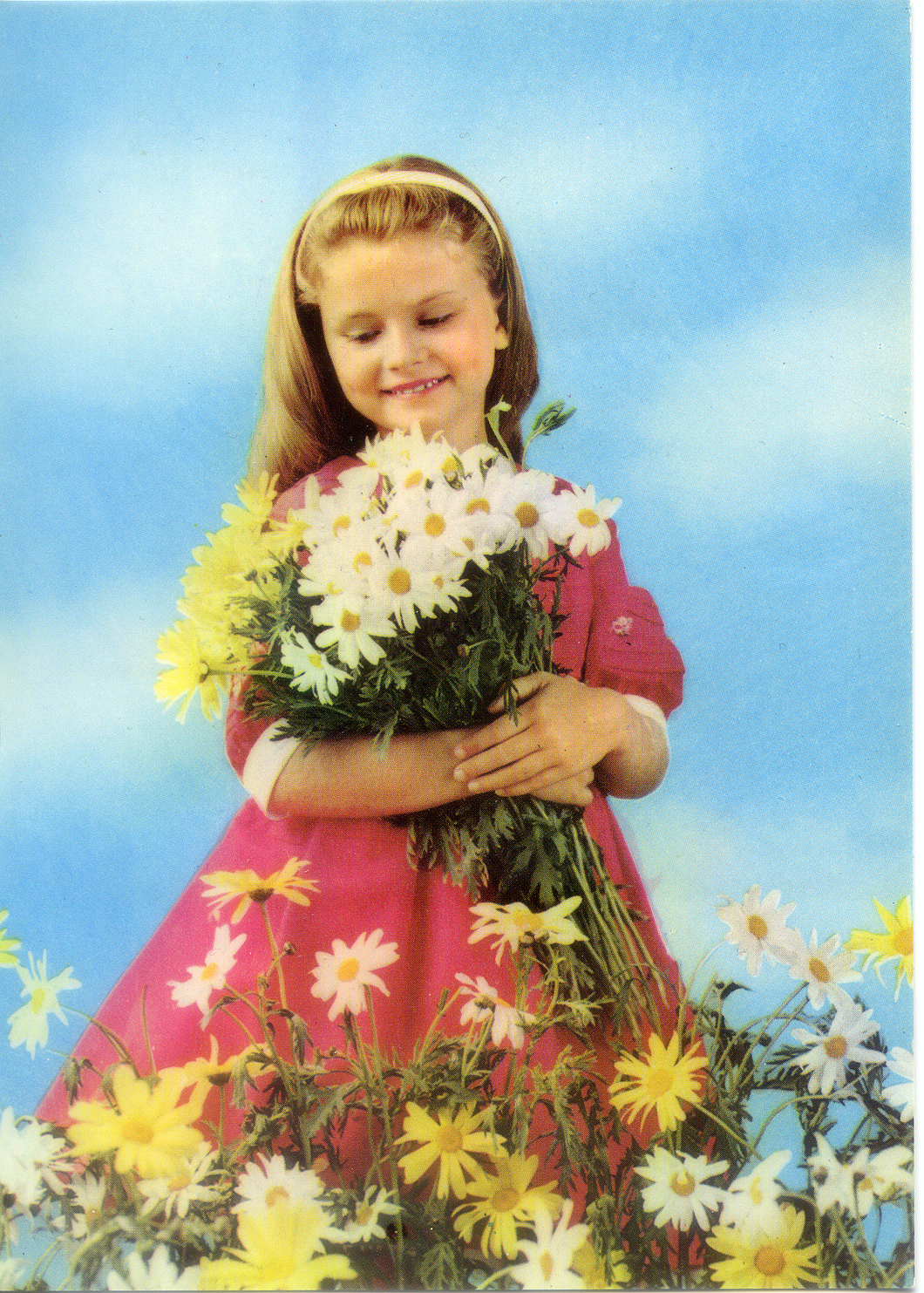 Cartolina Bambina con Margherite Rotalcolor Rotalfoto Milano R.104/bis (6)