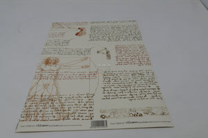 5 Fogli Carta Regalo Sealing con disegni e testi di Leonardo da Vinci - Kina Italia