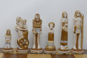 Set Scacchi Egitto con pezzi in polvere di marmo e scacchiera in legno