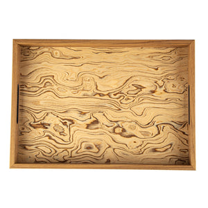 Vassoio decorativo in legno con radica d'ulivo italiano 45 x 32 cm
