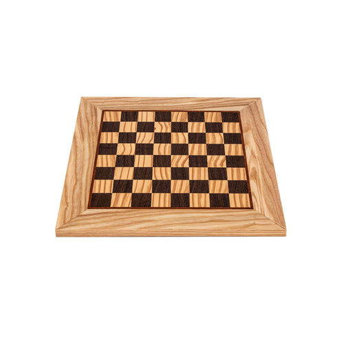 scacchiera e damiera italiana artigianale in legno d'ulivo con intarsio in wengé 34x34cm (Piccolo)