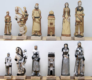 Set Scacchi Grunwald con pezzi in polvere di marmo e scacchiera in legno